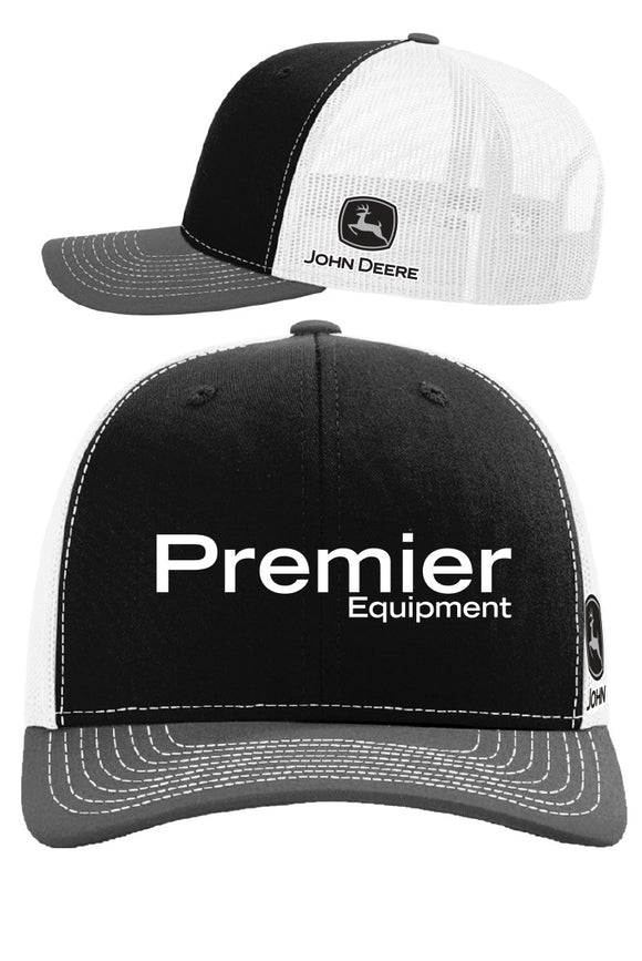 Black/White Mesh Back (Grey Peak) - Black/Grey John Deere logo