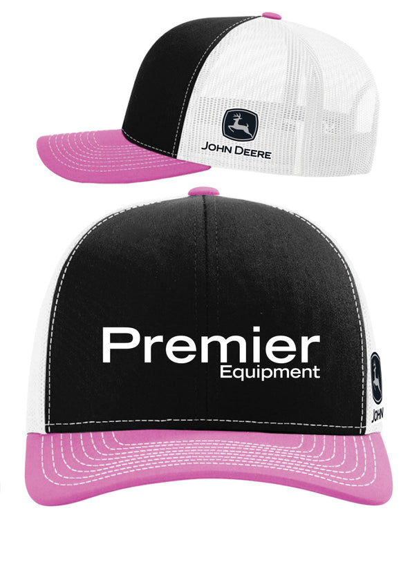 Black/White Mesh Back (Pink Peak) - Black/Grey John Deere logo