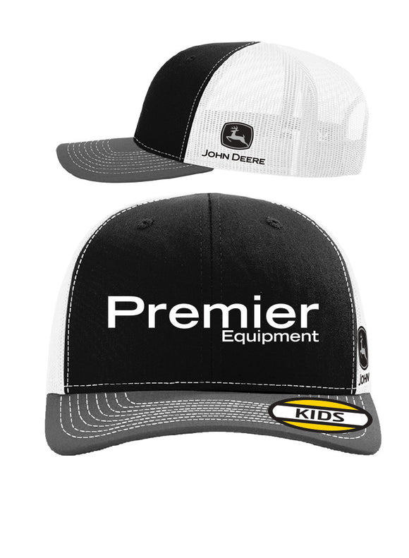 KIDS Black/White Mesh Back (Grey Peak) - Black/Grey John Deere logo