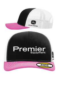 KIDS Black/White Mesh Back (Pink Peak) - Black/Grey John Deere logo