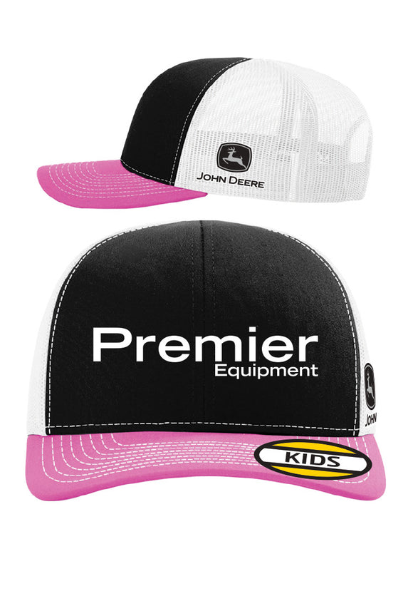 KIDS Black/White Mesh Back (Pink Peak) - Black/Grey John Deere logo