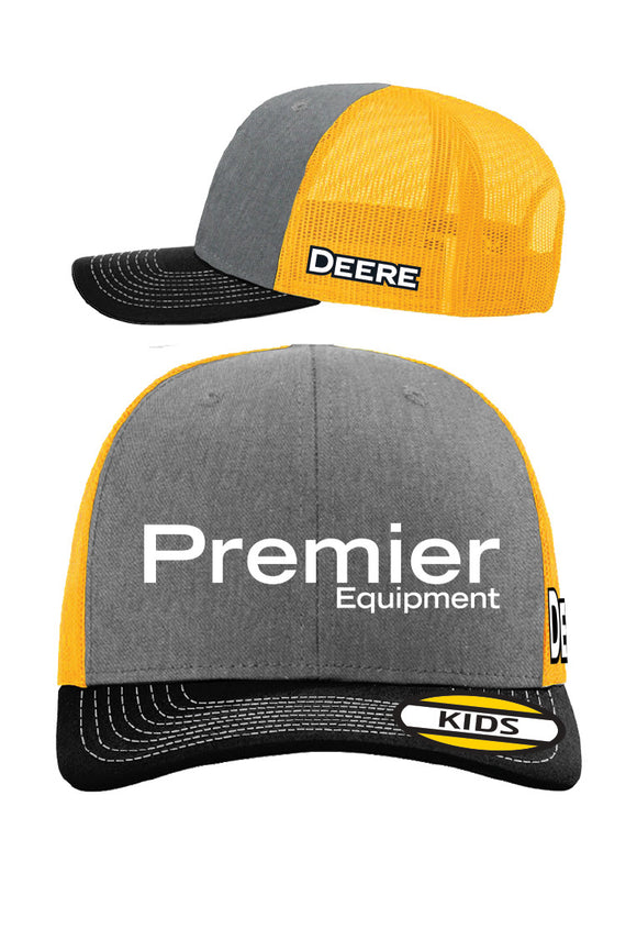 KIDS Grey/Yellow Mesh Back (Black Peak) - Deere logo