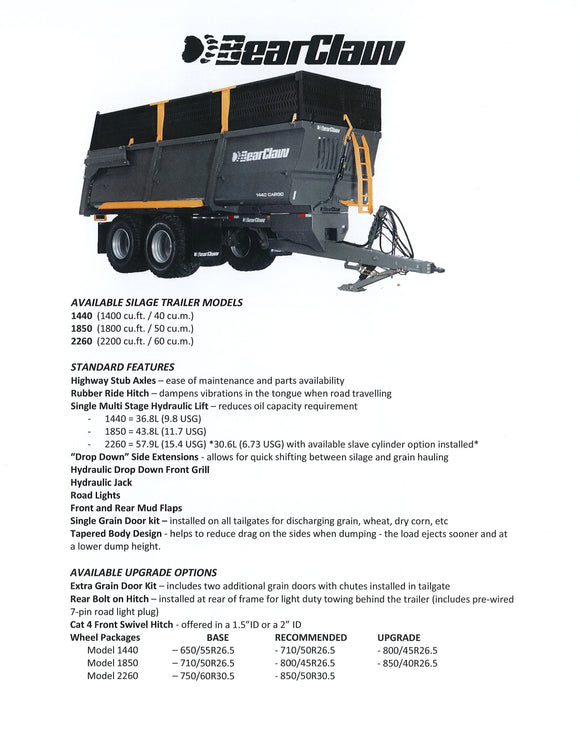 BearClaw Silage Trailer Fact Sheet
